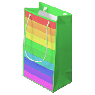 Elegant & Fun Colourful Rainbow Stripes, Lime Gree Small Gift Bag