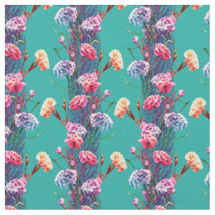 Elegant Fun Floral Pattern Colourful Teal Carnatio Fabric