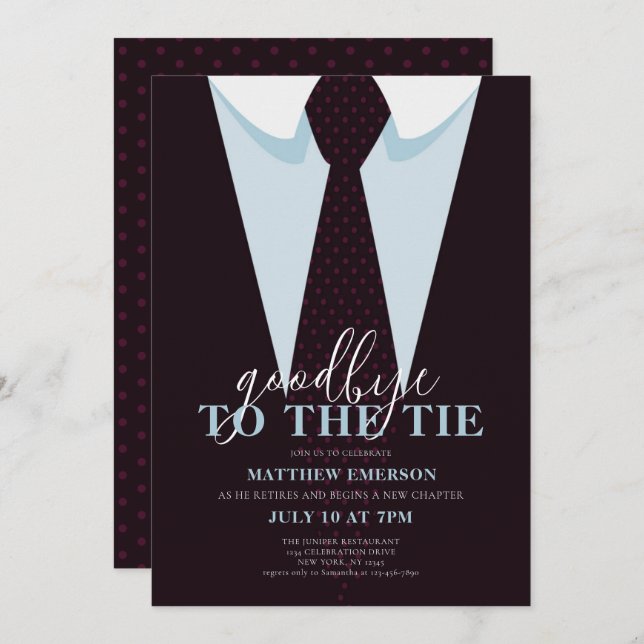 Elegant Fun Goodbye to the Tie Men's Retirement  Invitation (Front/Back)