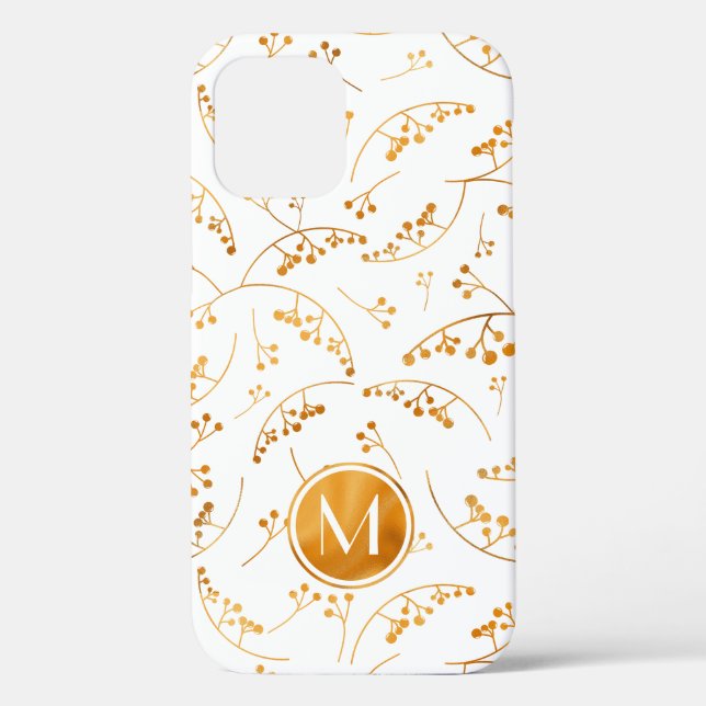 Elegant fun monogram gold berry pattern on white Case-Mate iPhone case (Back)