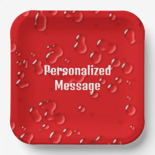 Elegant Fun Personalized Red White Rain Drops Paper Plate