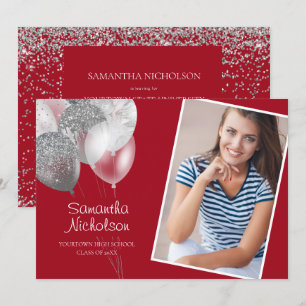 Elegant Fun Red Silver Glitter College Trunk Invitation