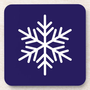 Elegant Fun White Nordic Snowflake On Navy Blue Coaster