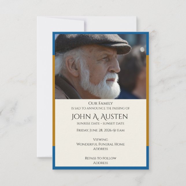 Elegant Funeral Announcement Card – Small Format | (Front)