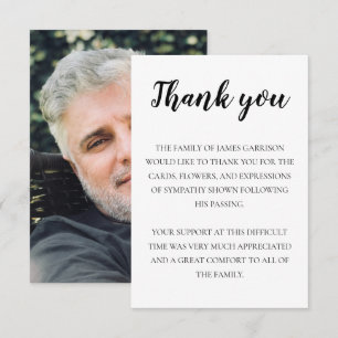 Elegant Funeral Black White Thank You With Photo Card