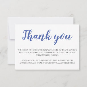 Elegant Funeral Blue White Thank You Card