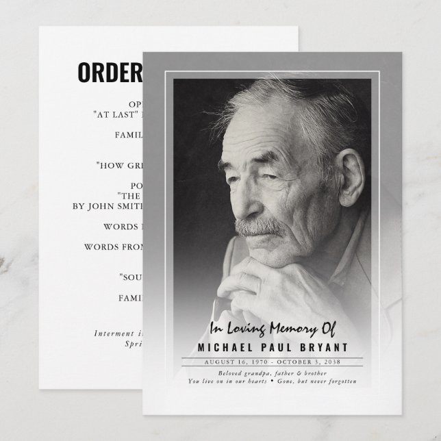 Elegant Funeral Ceremony Programs With Photo (Front/Back)