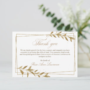 Elegant Funeral Gold Frame Leaves Photo Thank You Card