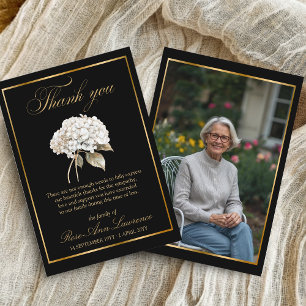 Elegant Funeral Gold White Hydrangea Photo Thank You Card