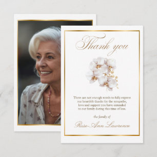 Elegant Funeral Gold White Orchid Photo Thank You Card
