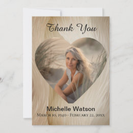 Elegant Funeral Heart Photo Gold Thank You  Card