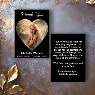 Elegant Funeral Heart Photo Thank You Card