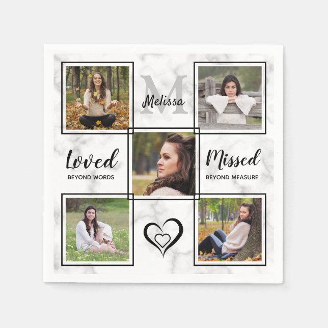Elegant Funeral Memorial Personalize Photo Collage Napkin (Front)