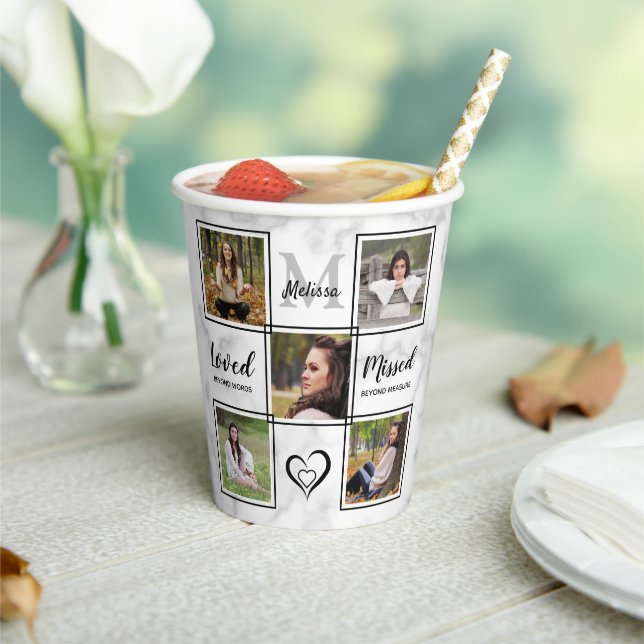 Elegant Funeral Memorial Personalize Photo Collage Paper Cups (Insitu)
