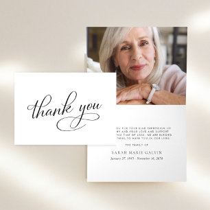 Elegant Funeral Memorial Photo Thank You Card