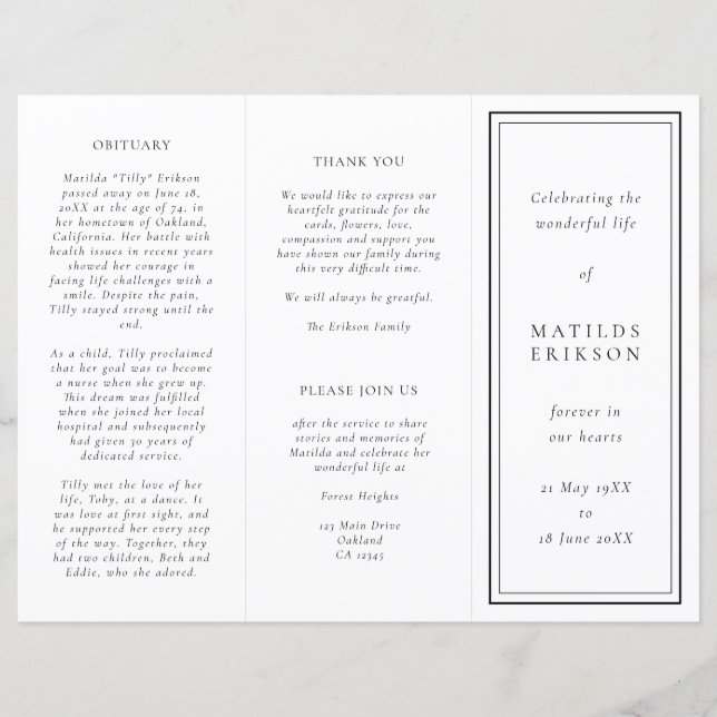 Elegant Funeral | Order of Service Trifold Program (Front)