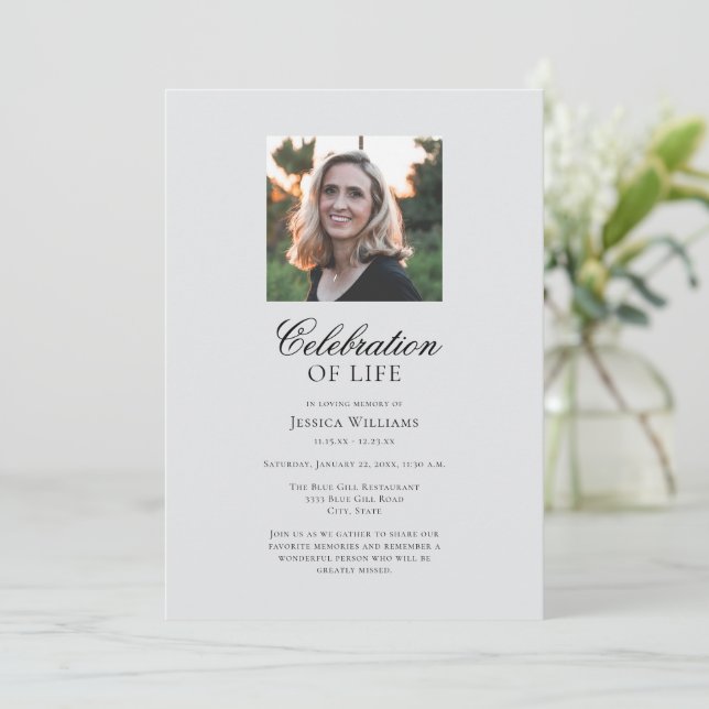 Elegant Funeral Photo Celebration of Life Invitation (Standing Front)