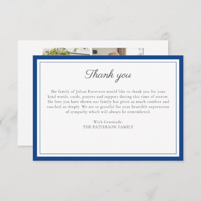 Elegant Funeral Photo Collage Custom Message  Thank You Card (Front/Back)