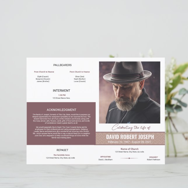 Elegant Funeral Program Template (Standing Front)
