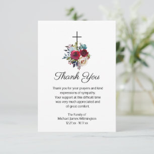 Elegant Funeral Religious Cross Floral Thank You Card