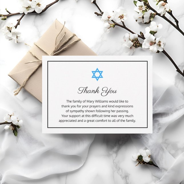 Elegant Funeral Religious Star of David Thank You  Card (Creator Uploaded)