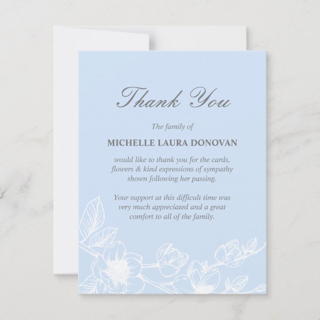 Elegant Funeral Thank You Note | Blue Magnolia (Front)