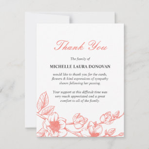 Elegant Funeral Thank You Note Coral Magnolia Card