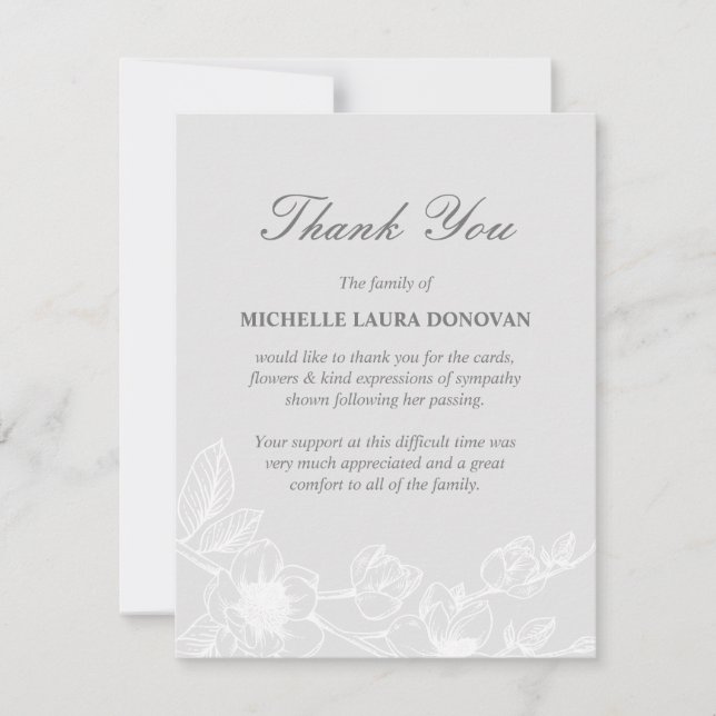 Elegant Funeral Thank You Note | Silver Magnolia (Front)