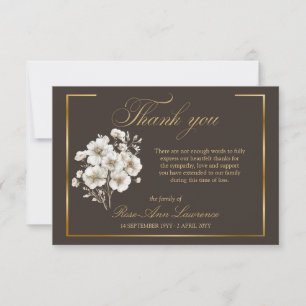 Elegant Funeral White Cosmos Flowers Gold Frame Thank You Card