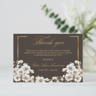Elegant Funeral White Cosmos Flowers Gold Frame Thank You Card