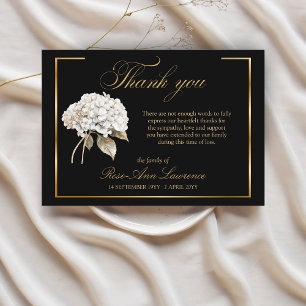 Elegant Funeral White Hydrangea Gold Frame Thank You Card