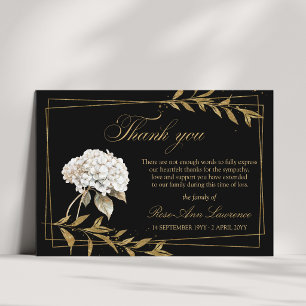 Elegant Funeral White Hydrangea Gold Leaves Thank You Card
