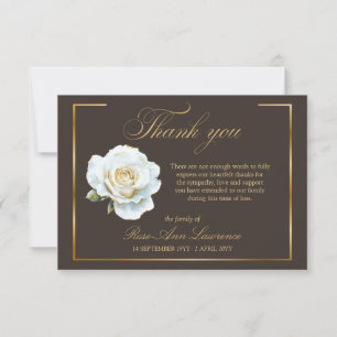 Elegant Funeral White Rose Gold Frame Thank You Card