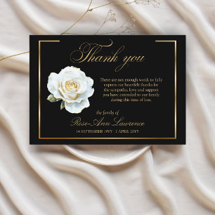 Elegant Funeral White Rose Gold Frame Thank You Card
