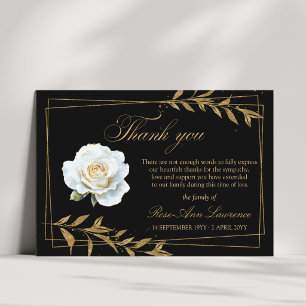 Elegant Funeral White Rose Gold Leaves Thank You Card