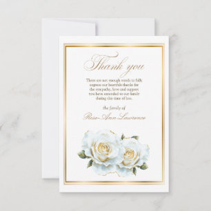 Elegant Funeral White Roses Gold Frame Thank You Card