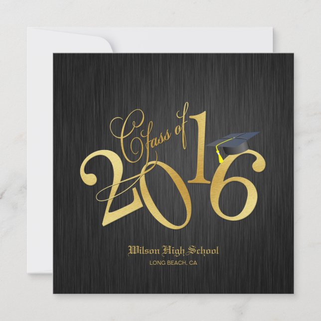 Elegant Funky Gold Class of 2016 Graduation Invitation (Front)
