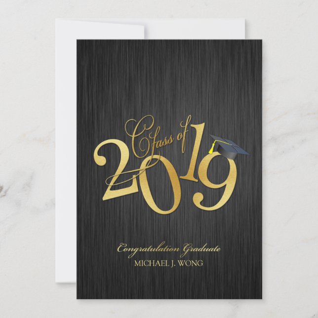 Elegant Funky Gold Class of 2019 Graduation Invitation (Front)