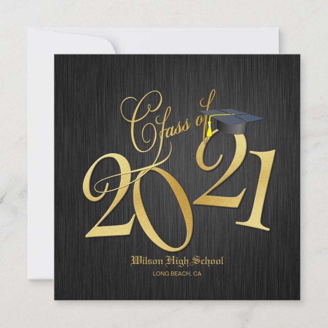 Elegant Funky Gold Class of 2021 Graduation Invitation (Front)