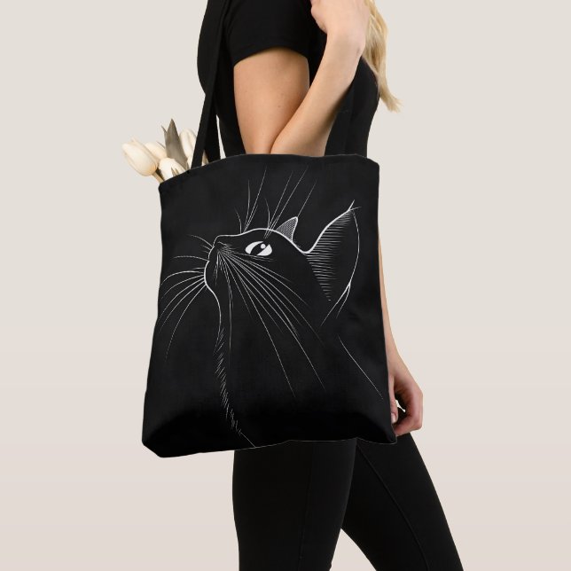 Elegant Funny Black cat  Tote Bag (Close Up)