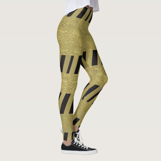 Elegant Funny Black Gold Stripes Pattern Leggings