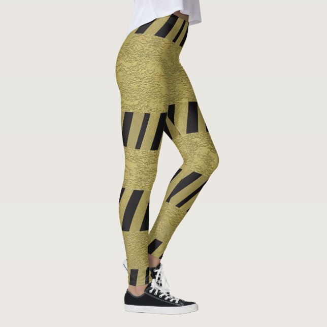 Elegant Funny Black Gold Stripes Pattern Leggings (Right)