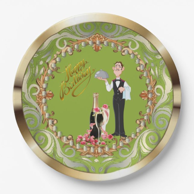 Elegant Funny Butler Birthday  Paper Plate (Front)