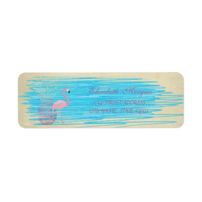 Elegant Funny Cute Pink Flamingo, Pineapple  Label (Front)