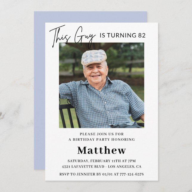 Elegant Funny Men Photo 82nd birthday  Invitation (Front/Back)