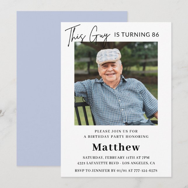Elegant Funny Men Photo 86th birthday  Invitation (Front/Back)