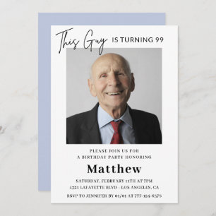 Elegant Funny Men Photo 99th birthday  Invitation