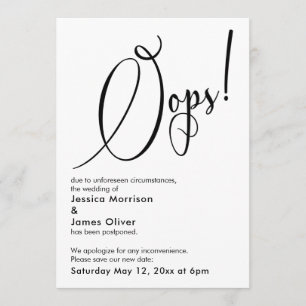 Elegant Funny "Oops!" Postponed Wedding Card