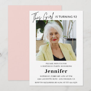 Elegant Funny Pink Photo 92nd birthday Invitation