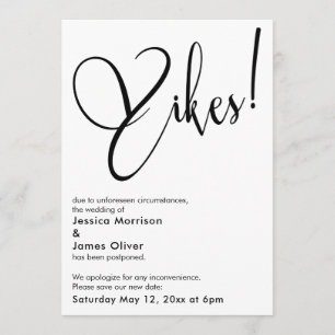 Elegant Funny "Yikes" Postponed Wedding Card